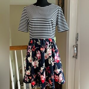 ELIZA J  A-LINE FLORAL AND STRIPED DRESS WITH FLATTERING COMFORTABLE STRETCH‎